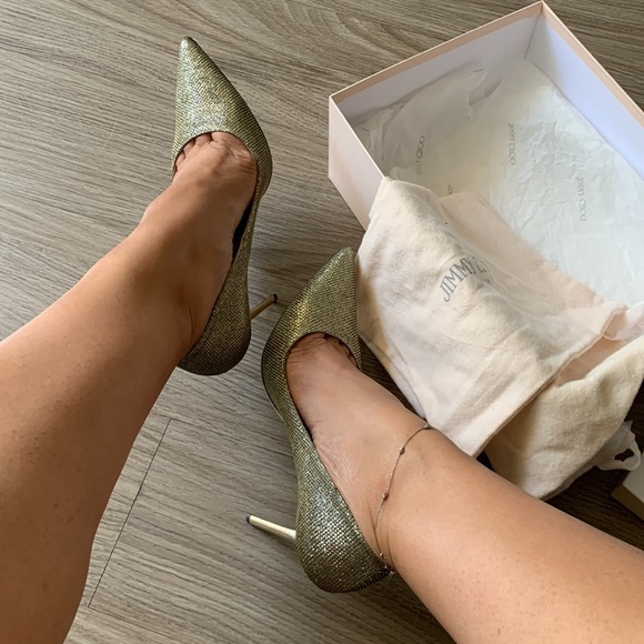 Lame Glitter Gold Jimmy Choo Pumps - Picture 2 of 9